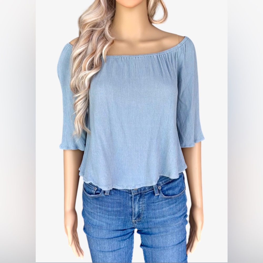 Tobi Light Blue Off-Shoulder Top